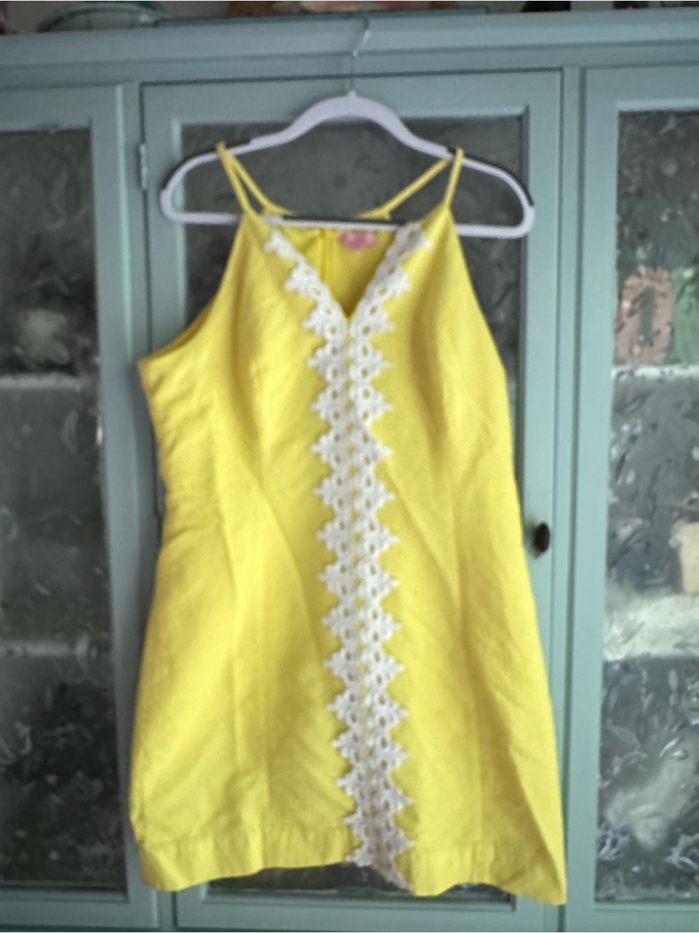 Lilly Pulitzer Bright Yellow Shift Dress with White Lace Trim